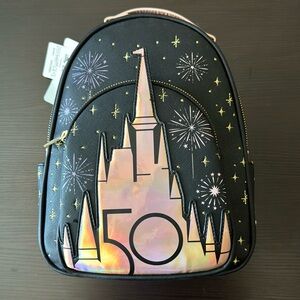 Disney Parks 50th Anniversary Loungefly Backpack Castle Gold Black New with Tags